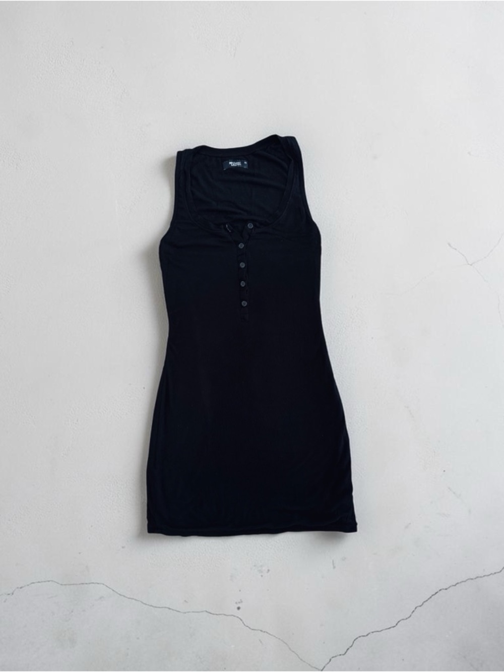 Michael Lauren Black Ribbed Henley Tank Dress XS